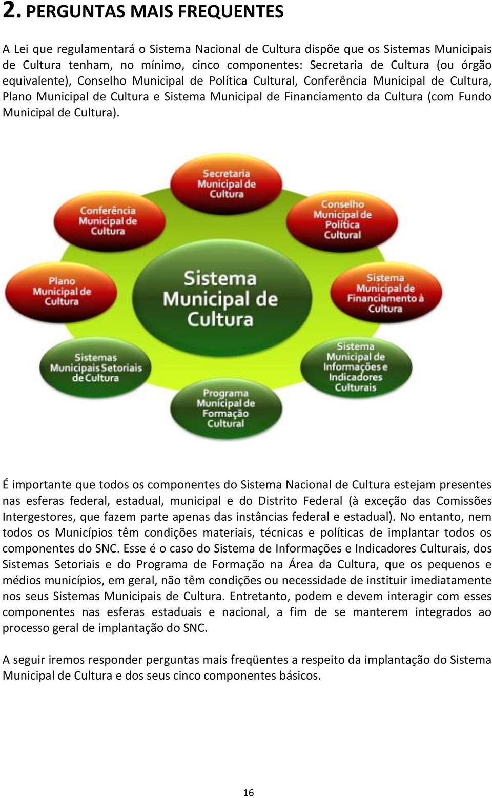 É importante que todos os componentes do Sistema Nacional de Cultura estejam presentes nas esferas federal, estadual, municipal e do Distrito Federal (à exceção das Comissões Intergestores, que fazem