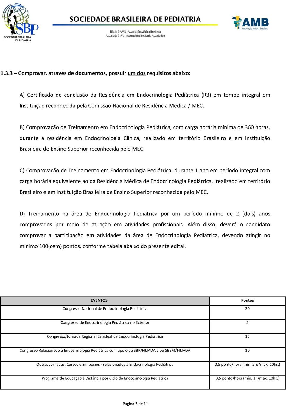 B) Comprovação de Treinamento em Endocrinologia Pediátrica, com carga horária mínima de 360 horas, durante a residência em Endocrinologia Clínica, realizado em território Brasileiro e em Instituição