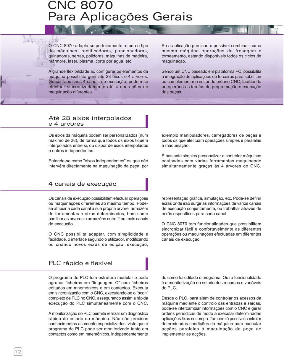 Graças aos seus 4 canais de execução, podem-se efectuar sincronizadamente até 4 operações de maquinação diferentes.