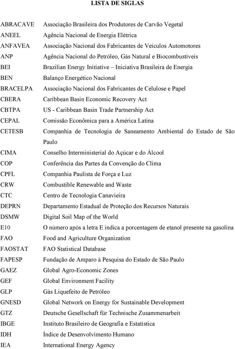 Biocombustíveis Brazilian Energy Initiative Iniciativa Brasileira de Energia Balanço Energético Nacional Associação Nacional dos Fabricantes de Celulose e Papel Caribbean Basin Economic Recovery Act