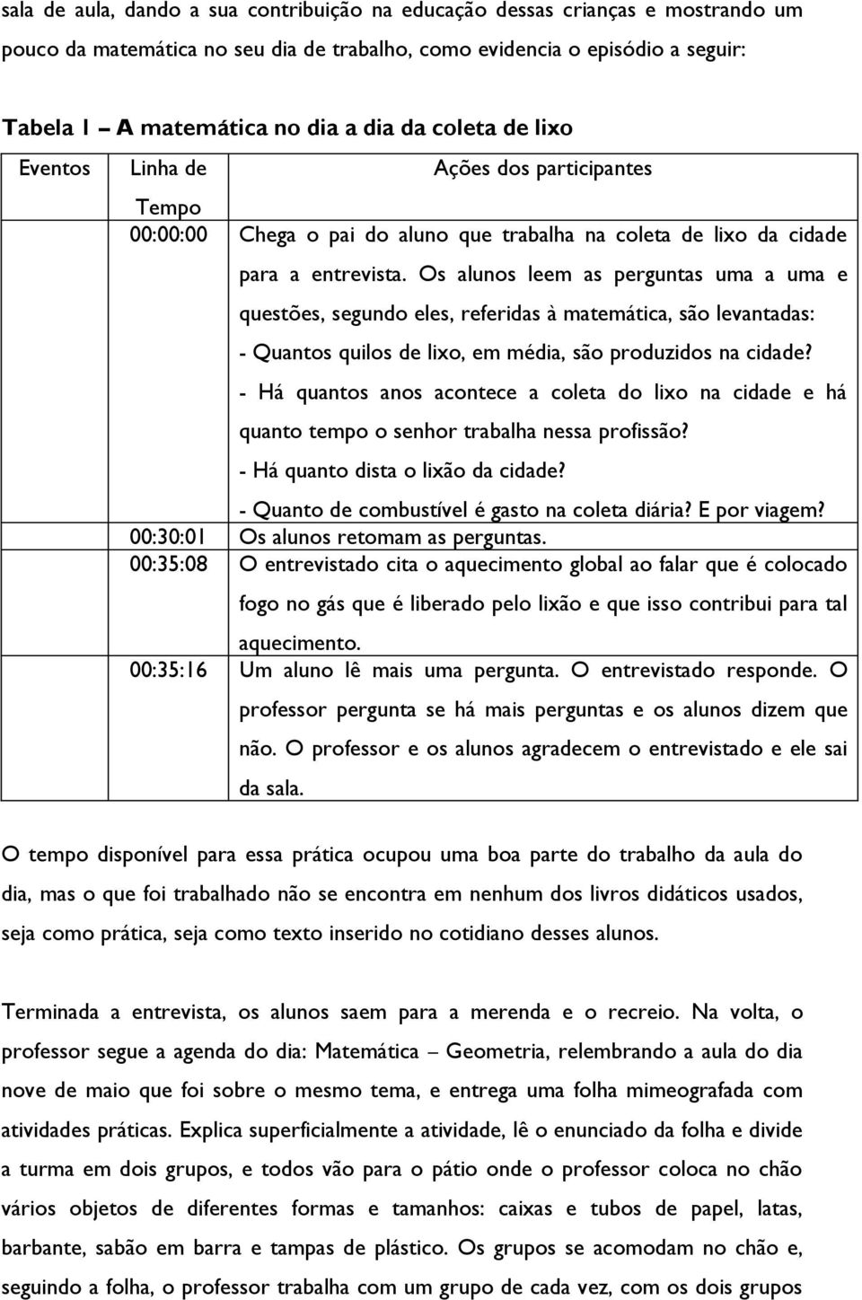 Os alunos leem as perguntas uma a uma e questões, segundo eles, referidas à matemática, são levantadas: - Quantos quilos de lixo, em média, são produzidos na cidade?