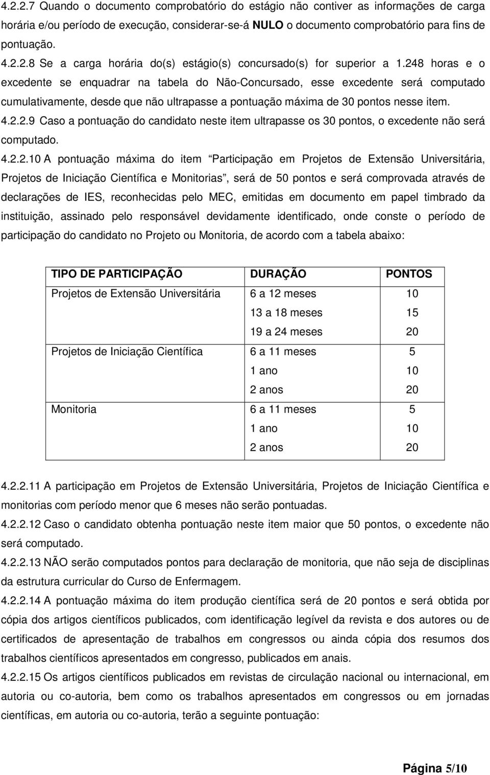 4.2.2. A pontuação máxima do item Participação em Projetos de Extensão Universitária, Projetos de Iniciação Científica e Monitorias, será de 50 pontos e será comprovada através de declarações de IES,