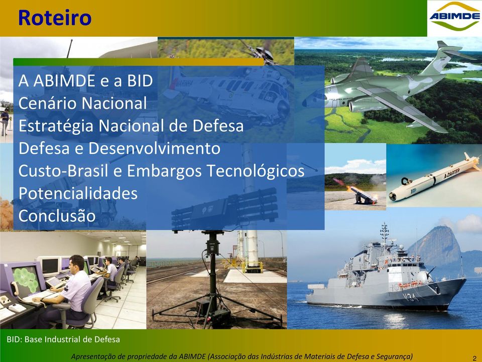 Potencialidades Conclusão BID: Base Industrial de Defesa Apresentação de