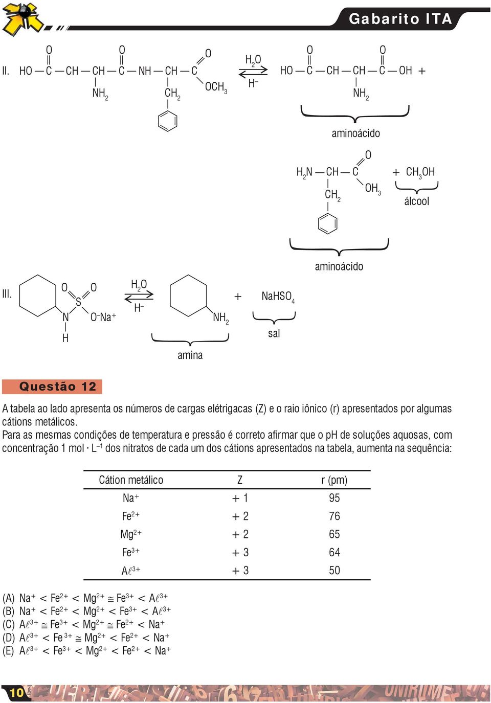 Para as mesmas condições de temperatura e pressão é correto afirmar que o ph de soluções aquosas, com concentração 1 mol L 1 dos nitratos de cada um dos cátions apresentados na tabela, aumenta na