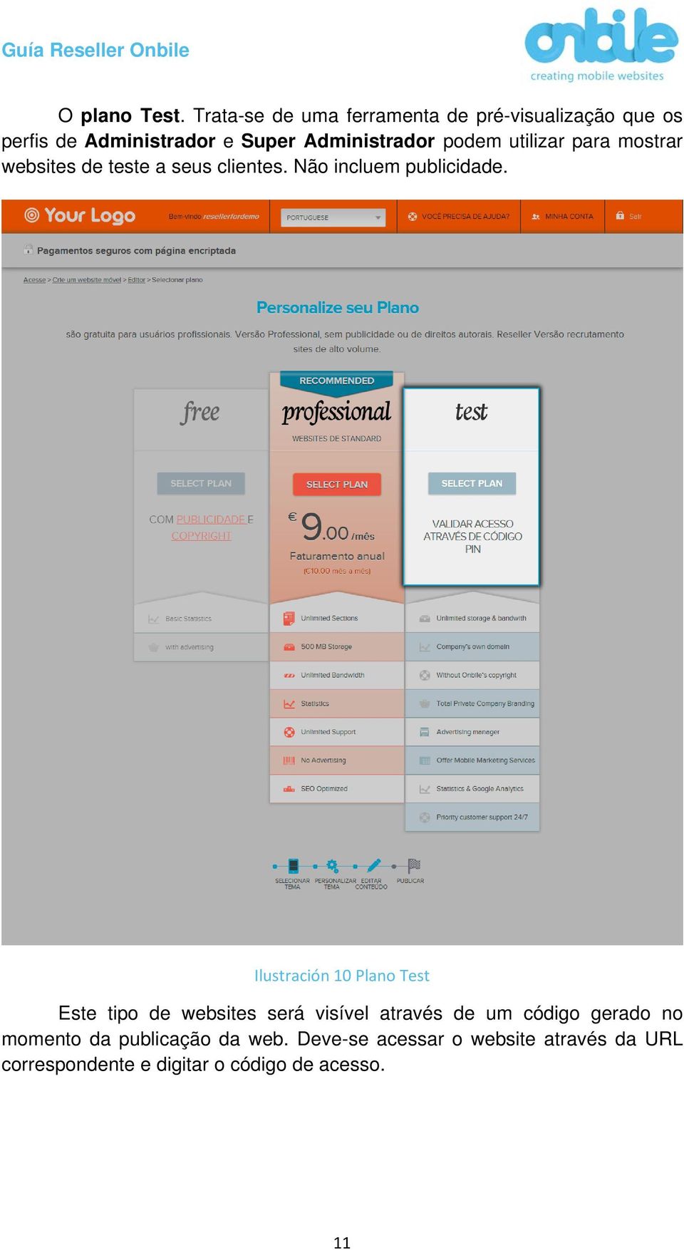 podem utilizar para mostrar websites de teste a seus clientes. Não incluem publicidade.