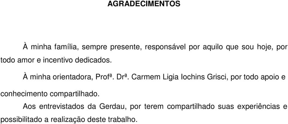 Carmem Ligia Iochins Grisci, por todo apoio e conhecimento compartilhado.