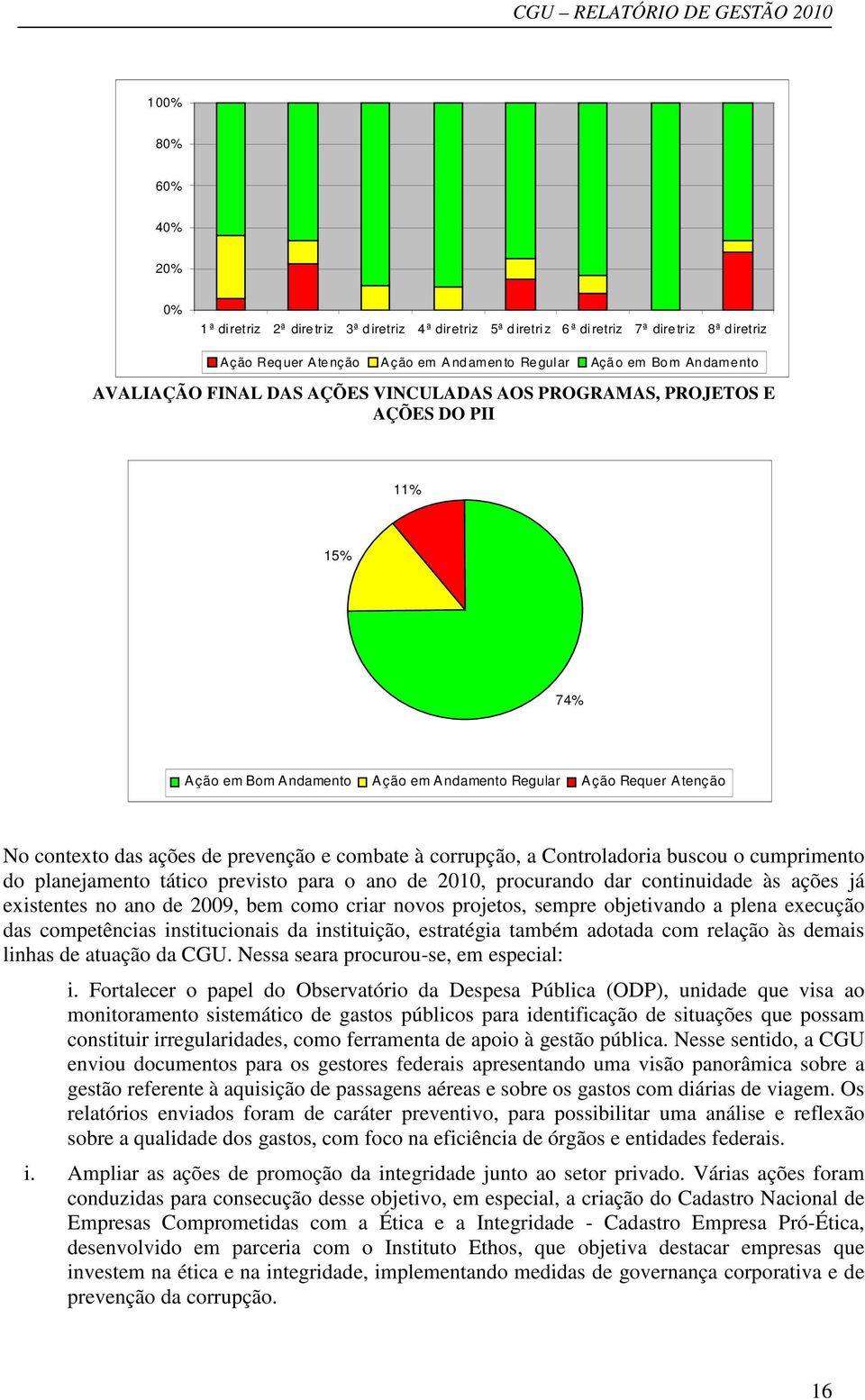 e combate à corrupção, a Controladoria buscou o cumprimento do planejamento tático previsto para o ano de 2010, procurando dar continuidade às ações já existentes no ano de 2009, bem como criar novos