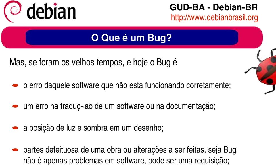 funcionando corretamente; um erro na traduç~ao de um software ou na documentação; a