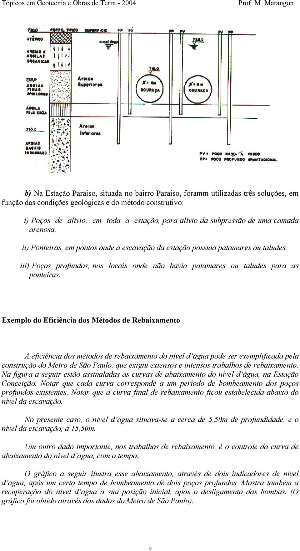 iii) Poços profundos, nos locais onde não havia patamares ou taludes para as ponteiras.