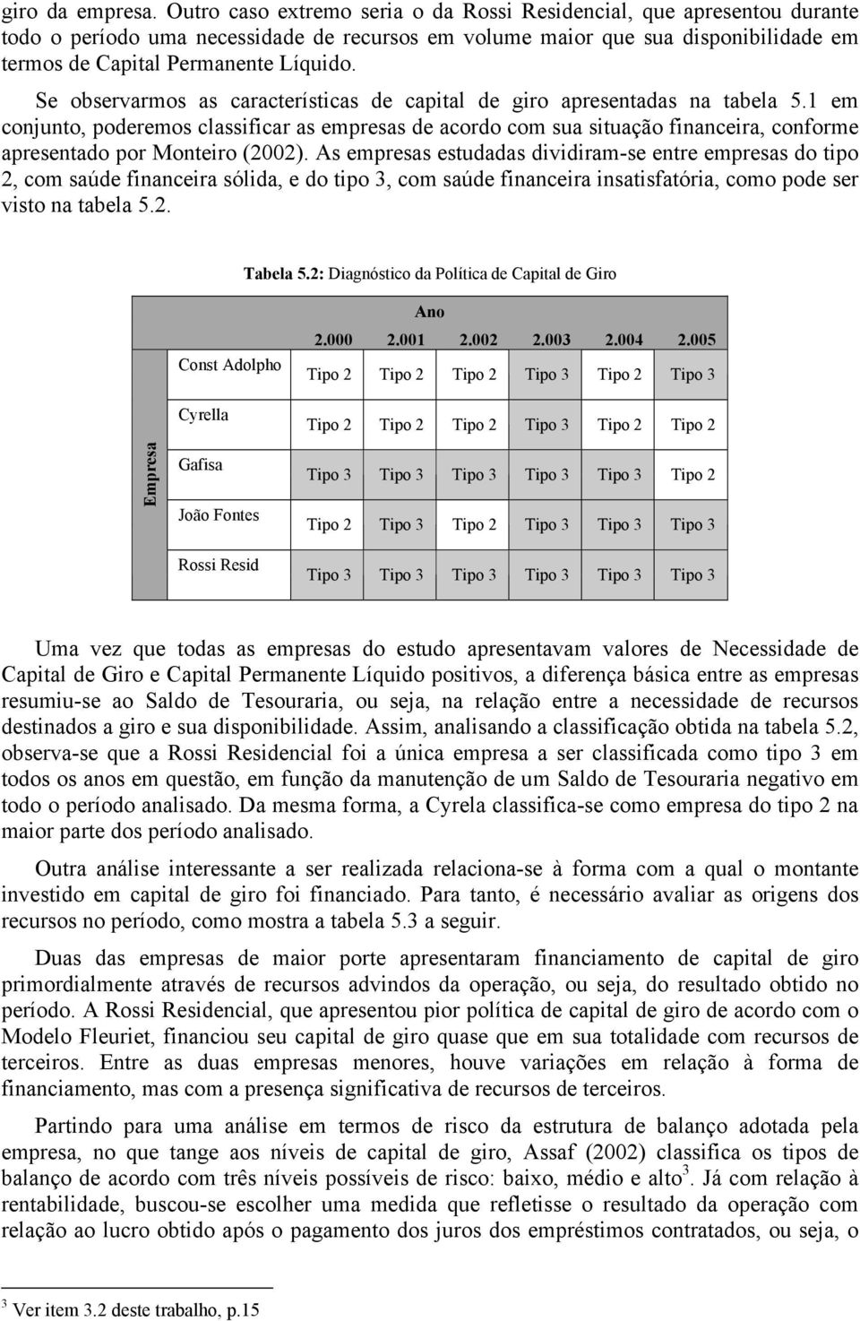 Se observarmos as características de capital de giro apresentadas na tabela 5.