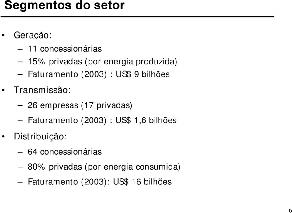 privadas) Faturamento (2003) : US$ 1,6 bilhões Distribuição: 64