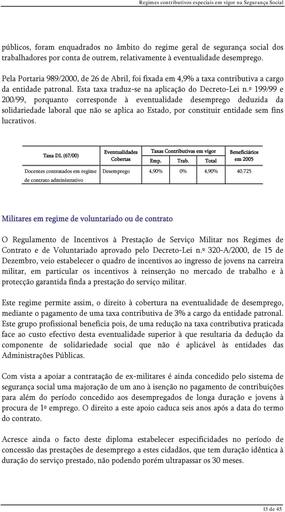 º 199/99 e 200/99, porquanto corresponde à eventualidade desemprego deduzida da solidariedade laboral que não se aplica ao Estado, por constituir entidade sem fins lucrativos.