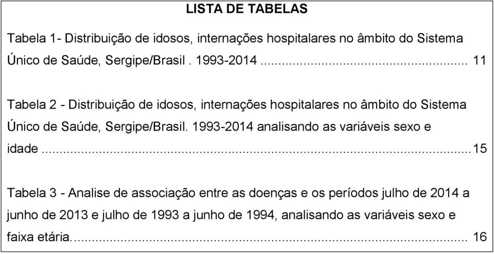 .. 11 Tabela 2 - Distribuição de idosos, internações hospitalares no âmbito do Sistema Único de Saúde, Sergipe/Brasil.