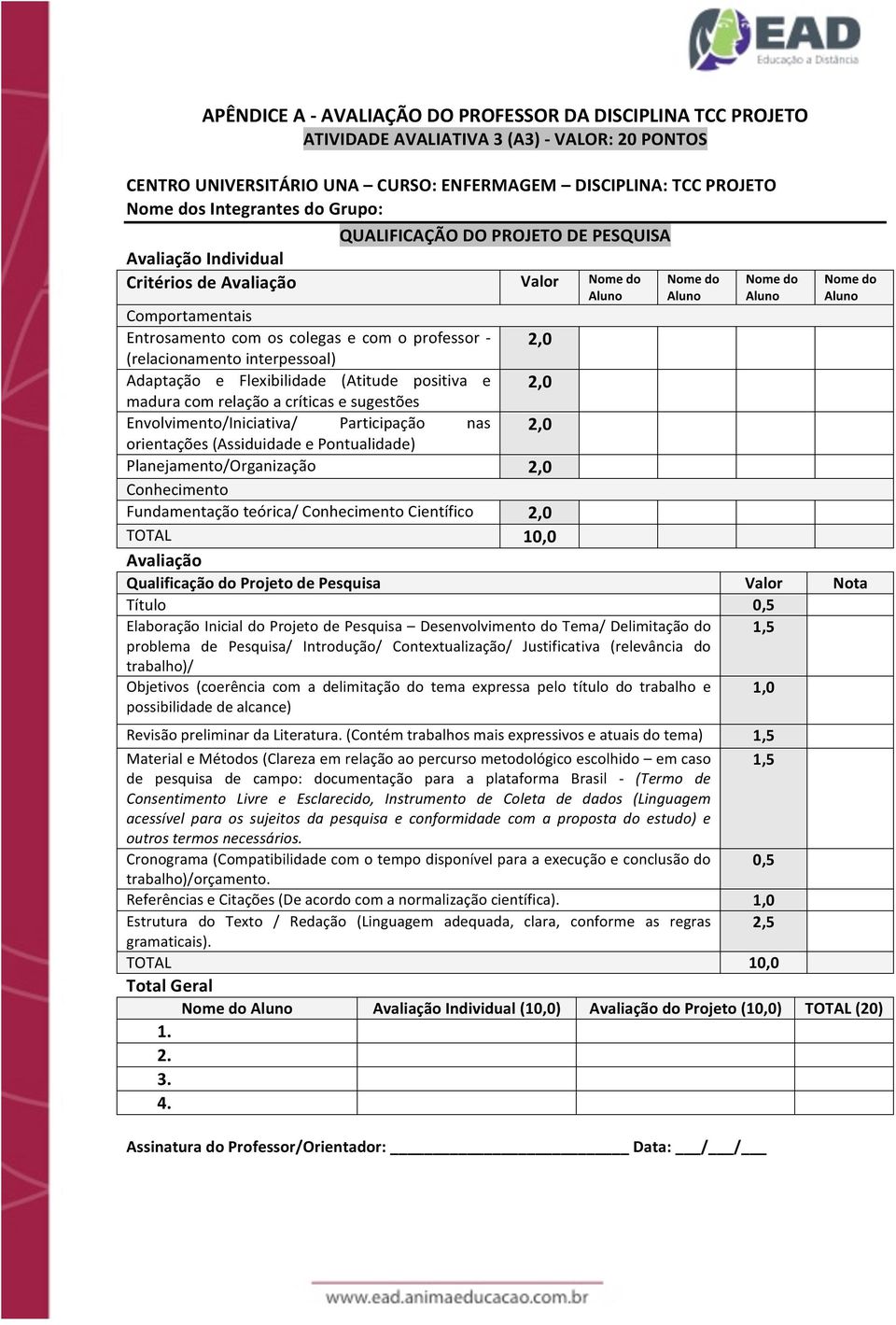 interpessoal) 2,0 Nome do Aluno Nome do Aluno Nome do Aluno Adaptação e Flexibilidade (Atitude positiva e 2,0 madura com relação a críticas e sugestões Envolvimento/Iniciativa/ Participação nas 2,0