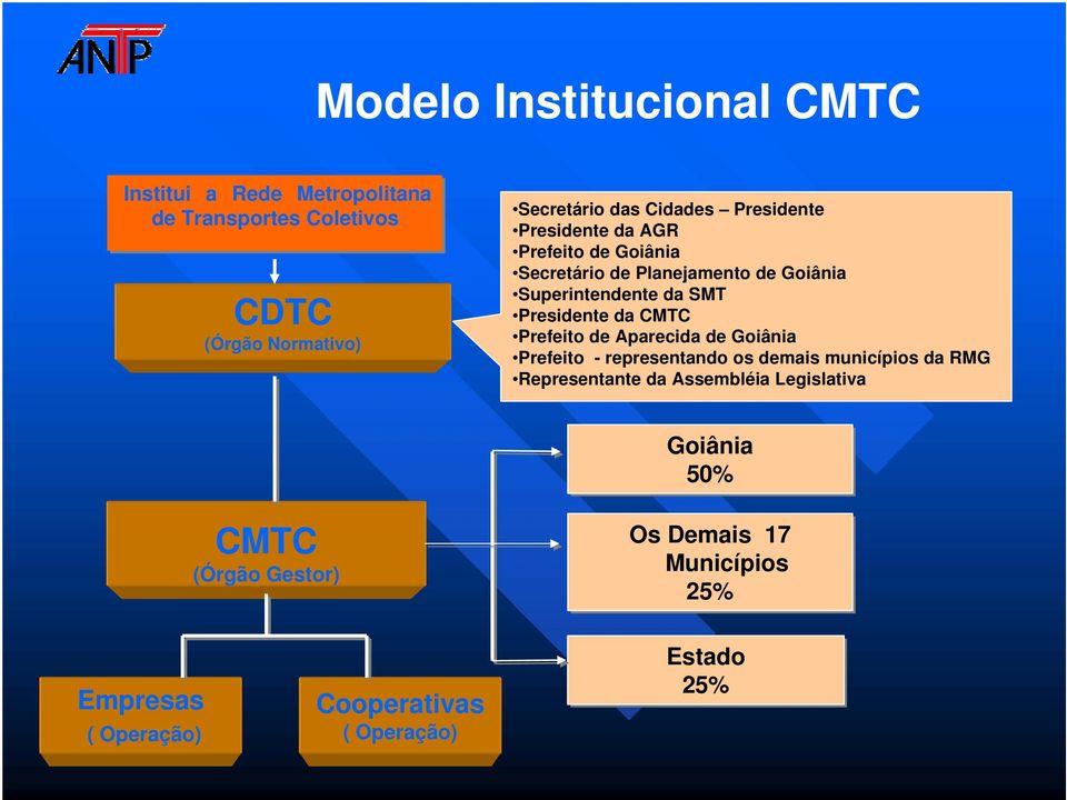 Presidente da CMTC Prefeito de Aparecida de Goiânia Prefeito - representando os demais municípios da RMG Representante da