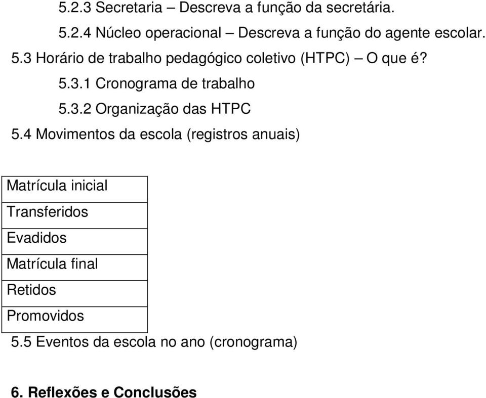 4 Movimentos da escola (registros anuais) Matrícula inicial Transferidos Evadidos Matrícula final