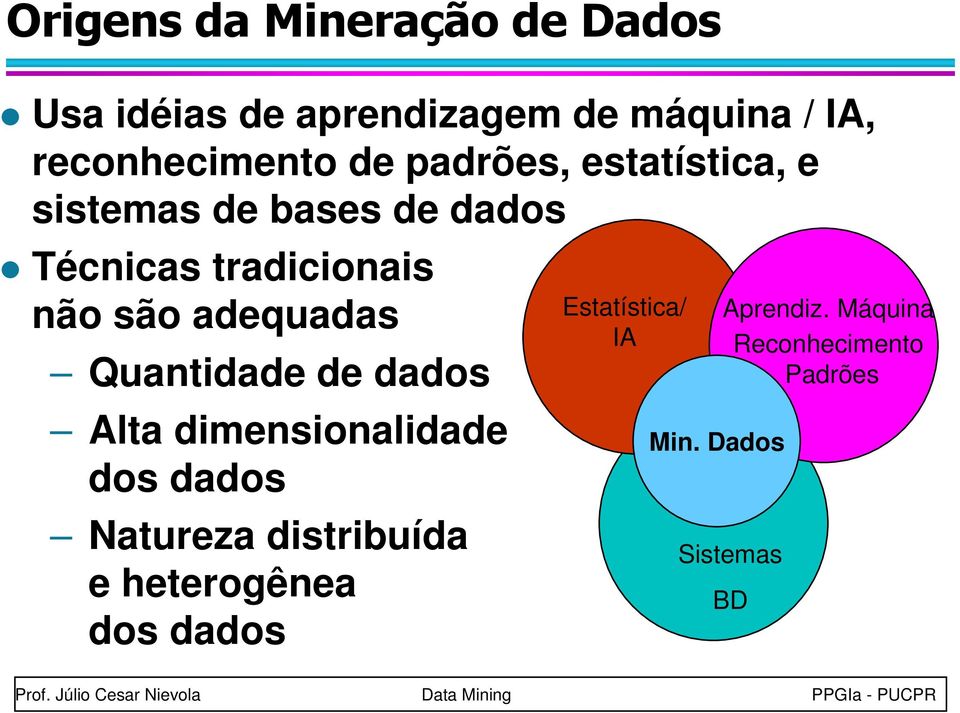 Quantidade de dados Alta dimensionalidade dos dados Natureza distribuída e