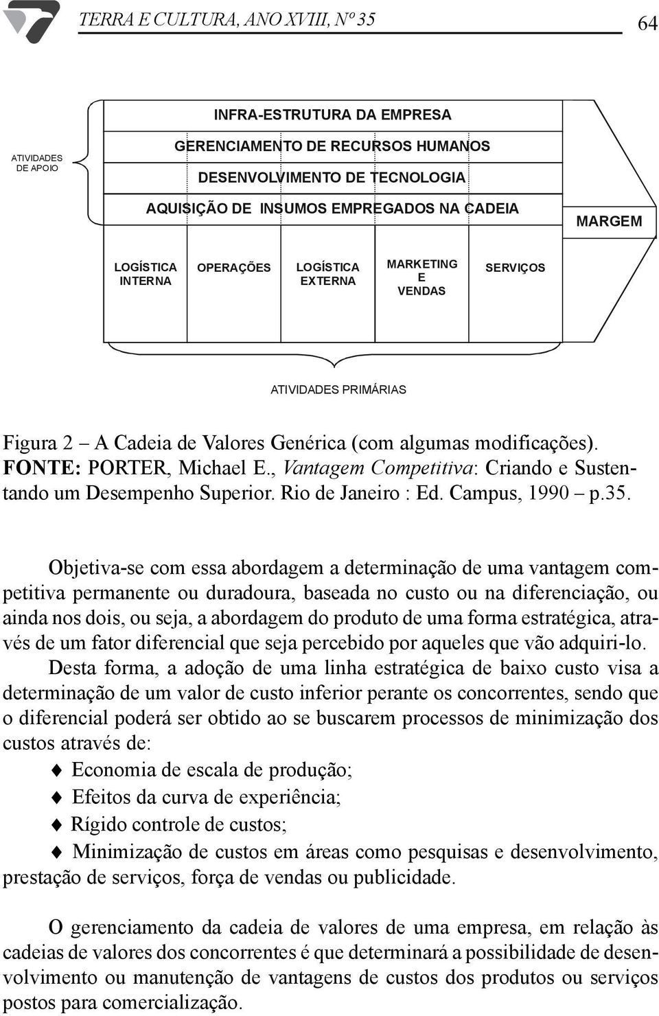 , Vantagem Competitiva: Criando e Sustentando um Desempenho Superior. Rio de Janeiro : Ed. Campus, 1990 p.35.