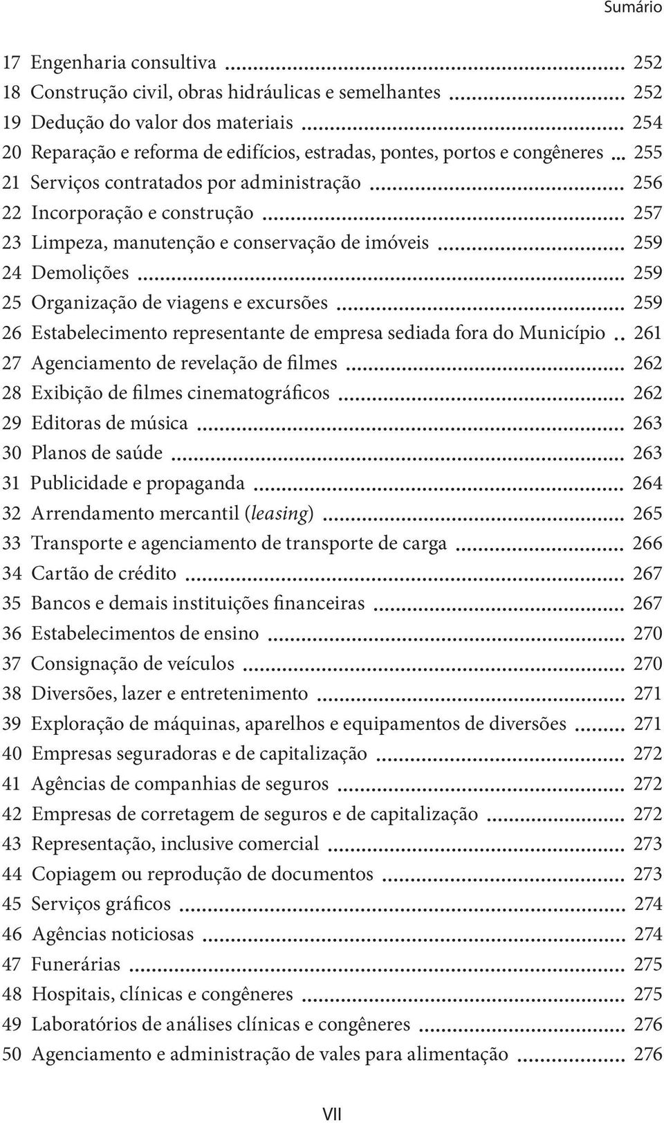 Estabelecimento representante de empresa sediada fora do Município 261 27 Agenciamento de revelação de filmes 262 28 Exibição de filmes cinematográficos 262 29 Editoras de música 263 30 Planos de