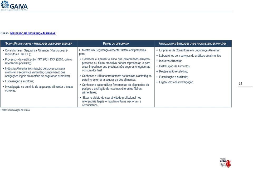 segurança alimentar e áreas conexas.