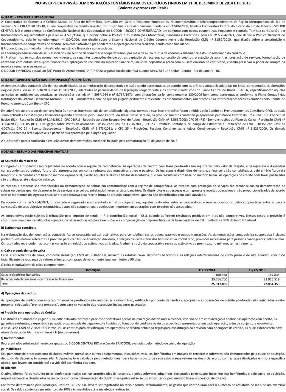 de crédito singular, instituição financeira não bancária, fundada em 17/06/2000, filiada à Cooperativa Central do Estado do Rio de Janeiro SICOOB CENTRAL RIO e componente da Confederação Nacional das