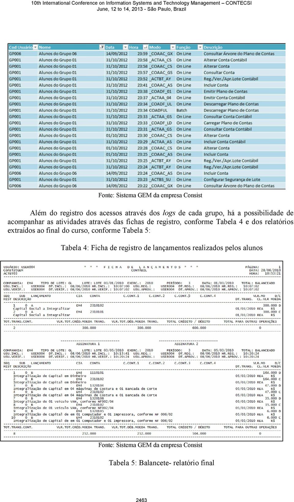 relatórios extraídos ao final do curso, conforme Tabela 5: Tabela 4: Ficha de registro de lançamentos