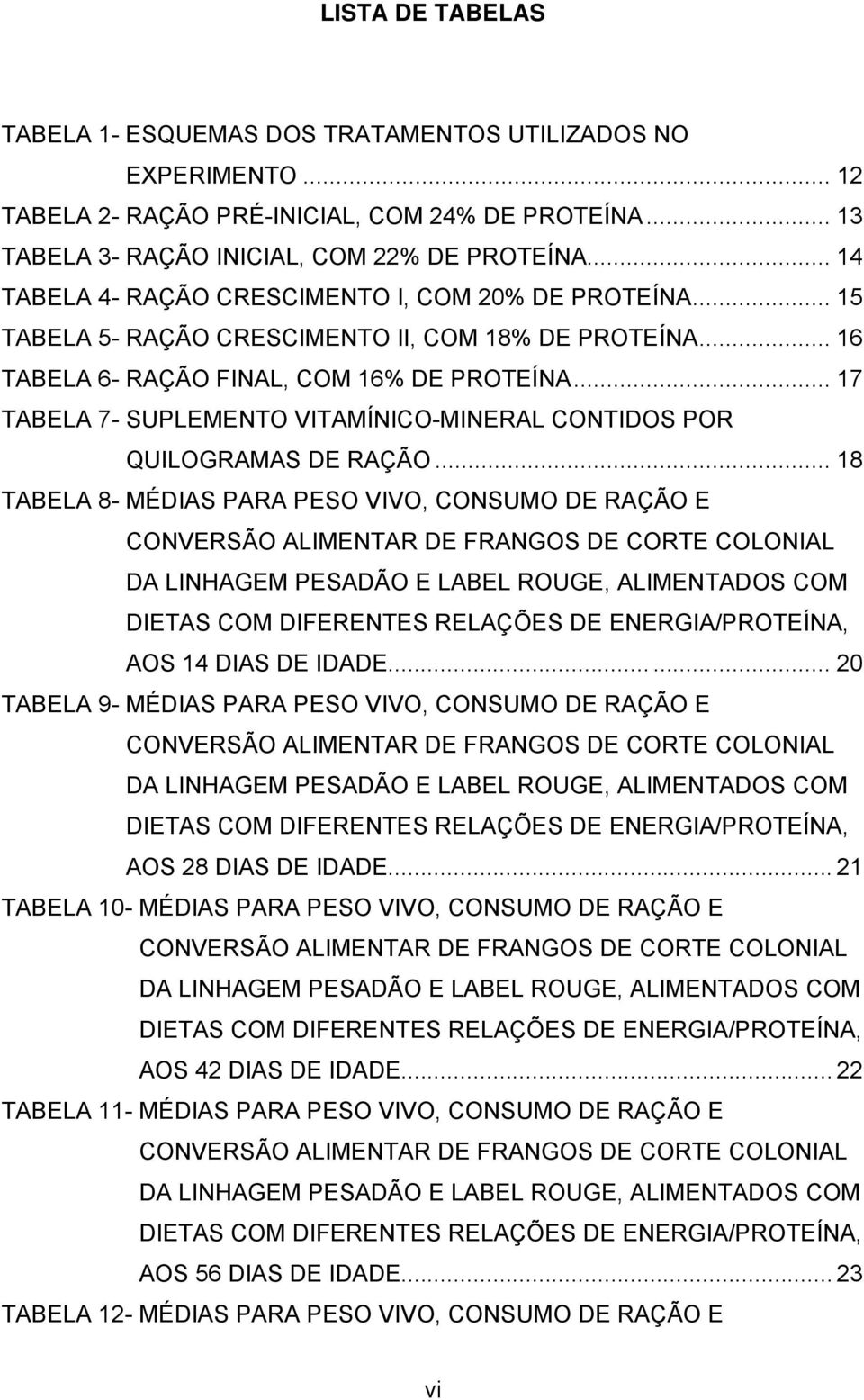 .. 17 TABELA 7- SUPLEMENTO VITAMÍNICO-MINERAL CONTIDOS POR QUILOGRAMAS DE RAÇÃO.