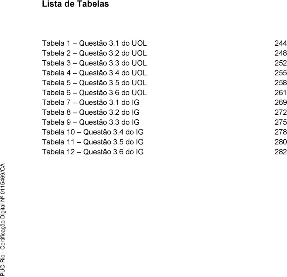 6 do UOL Tabela 7 Questão 3.1 do IG Tabela 8 Questão 3.2 do IG Tabela 9 Questão 3.