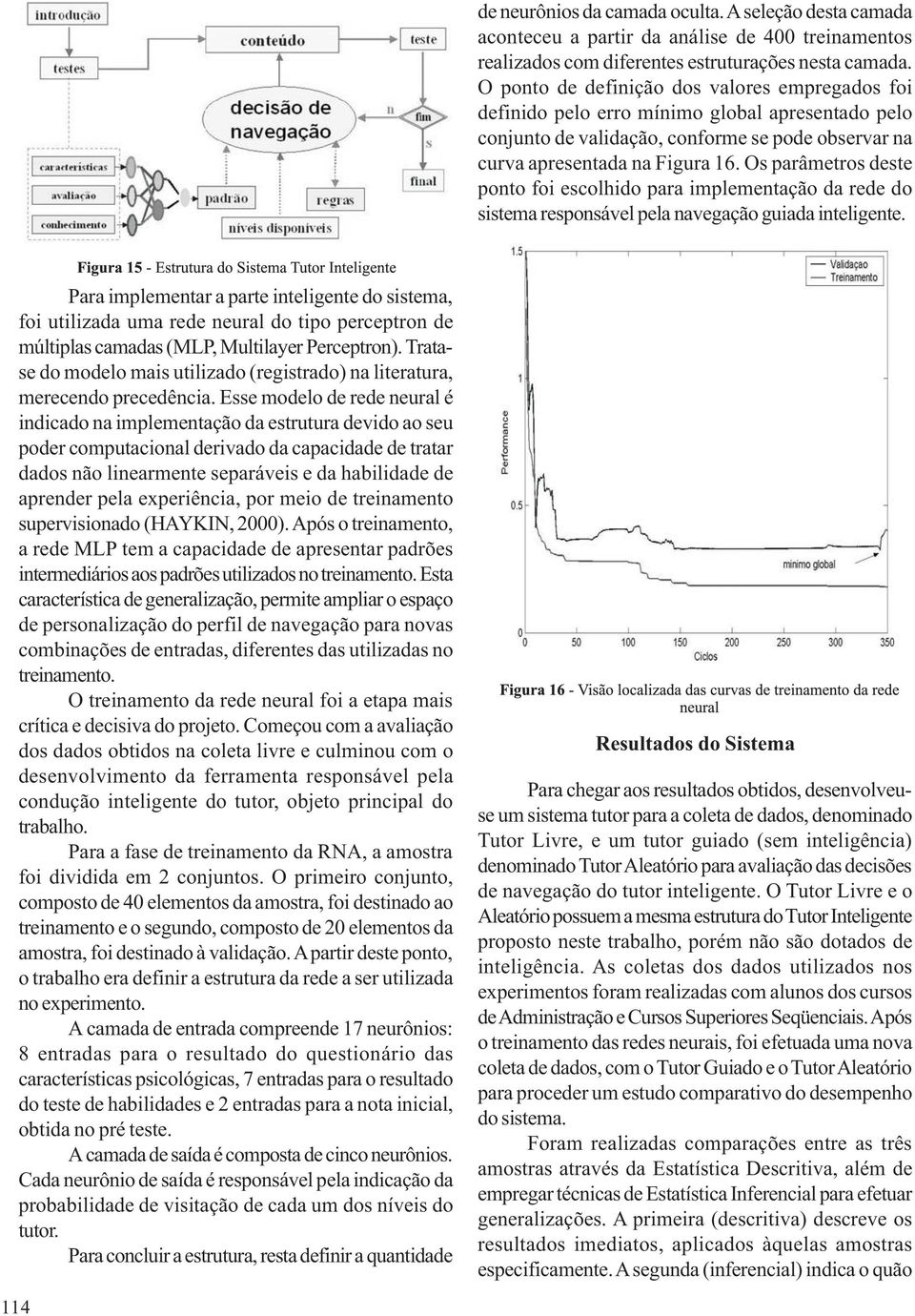 Os parâmetros deste ponto foi escolhido para implementação da rede do sistema responsável pela navegação guiada inteligente.