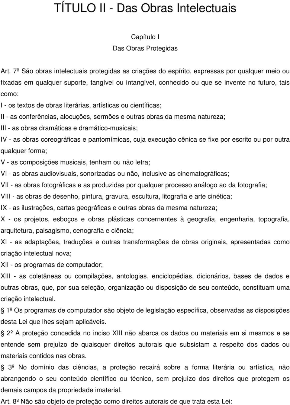 os textos de obras literárias, artísticas ou científicas; II - as conferências, alocuções, sermões e outras obras da mesma natureza; III - as obras dramáticas e dramático-musicais; IV - as obras