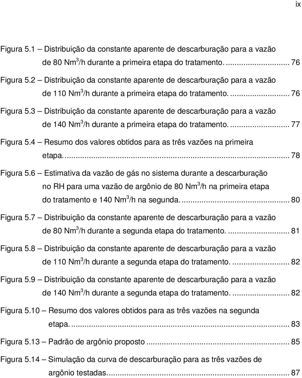 3 Distribuição da constante aparente de descarburação para a vazão de 140 Nm 3 /h durante a primeira etapa do tratamento.... 77 Figura 5.