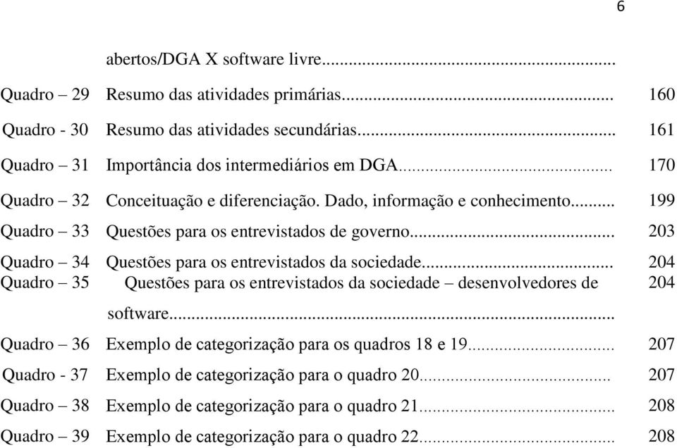 .. 199 Quadro 33 Questões para os entrevistados de governo... 203 Quadro 34 Questões para os entrevistados da sociedade.