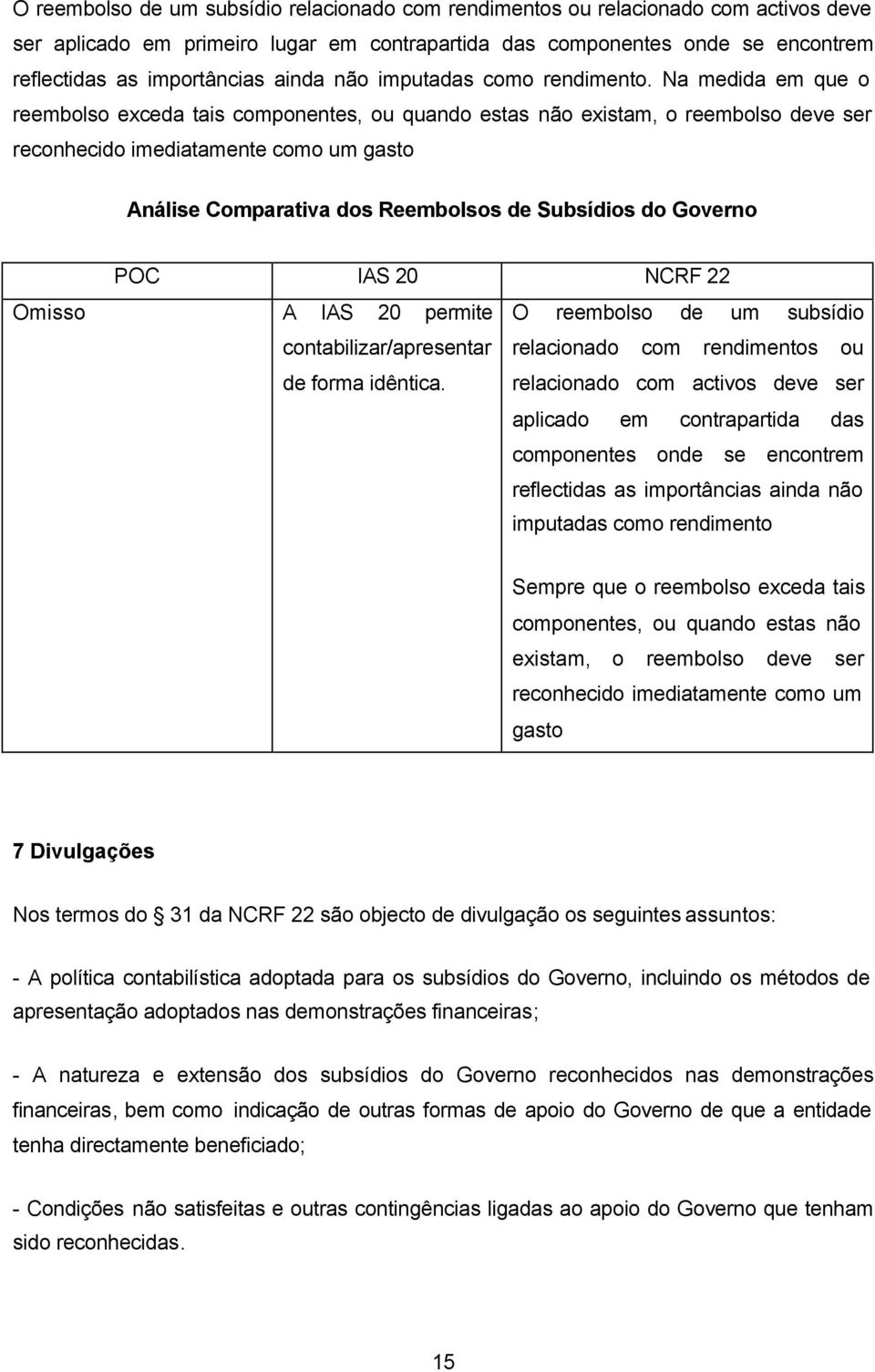 Na medida em que o reembolso exceda tais componentes, ou quando estas não existam, o reembolso deve ser reconhecido imediatamente como um gasto Análise Comparativa dos Reembolsos de Subsídios do