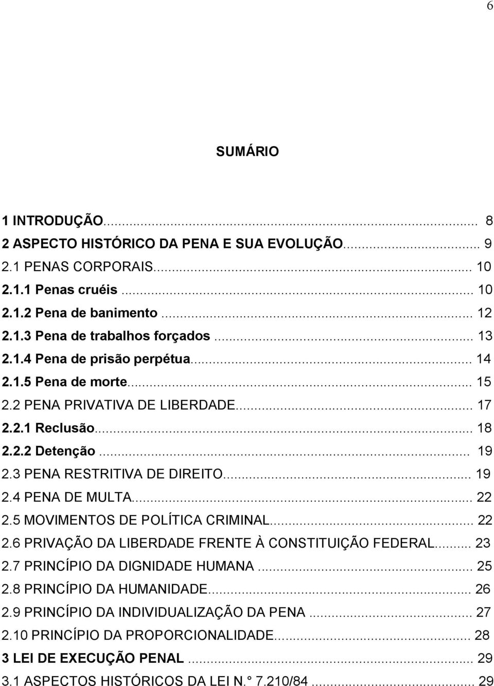 .. 22 2.5 MOVIMENTOS DE POLÍTICA CRIMINAL... 22 2.6 PRIVAÇÃO DA LIBERDADE FRENTE À CONSTITUIÇÃO FEDERAL... 23 2.7 PRINCÍPIO DA DIGNIDADE HUMANA... 25 2.8 PRINCÍPIO DA HUMANIDADE... 26 2.