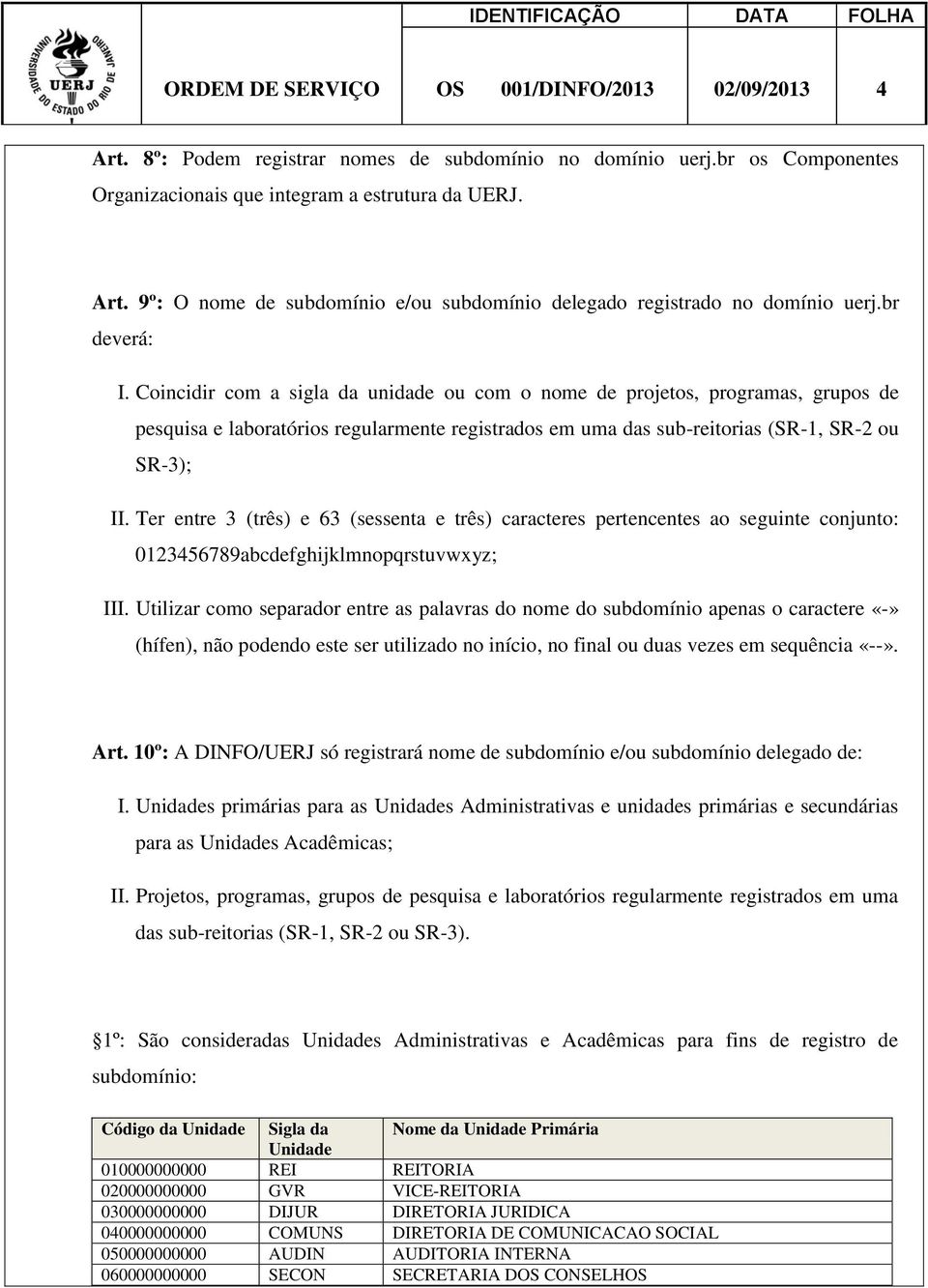 Ter entre 3 (três) e 63 (sessenta e três) caracteres pertencentes ao seguinte conjunto: 0123456789abcdefghijklmnopqrstuvwxyz; III.