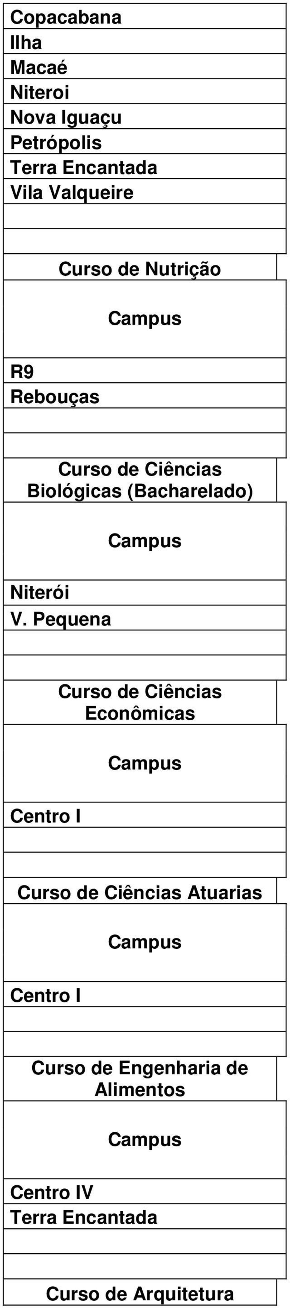 Pequena Curso de Ciências Econômicas Curso de