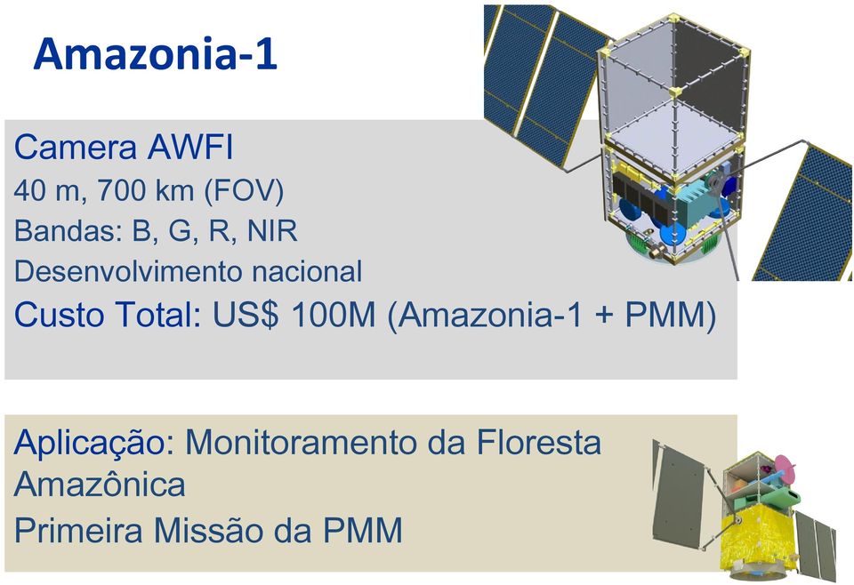 Total: US$ 100M (Amazonia-1 + PMM) Aplicação: