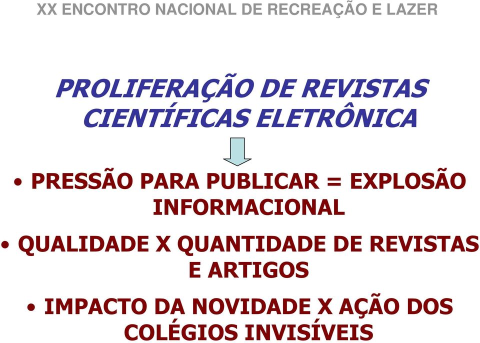 EXPLOSÃO INFORMACIONAL QUALIDADE X QUANTIDADE DE REVISTAS