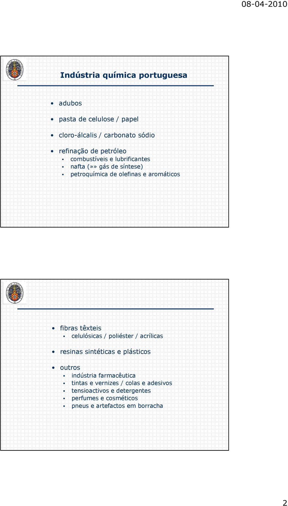 têxteis celulósicas / poliéster / acrílicas resinas sintéticas e plásticos outros indústria farmacêutica