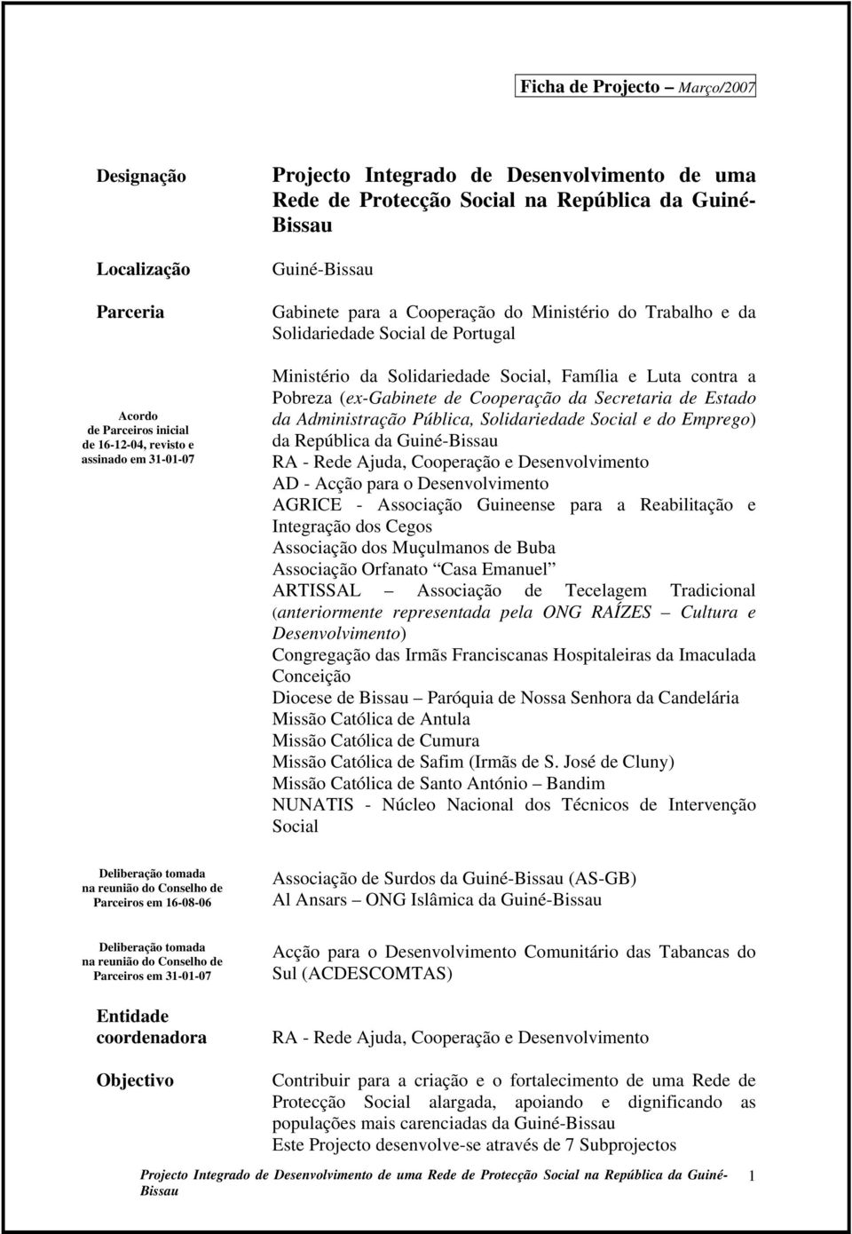 para a Cooperação do Ministério do Trabalho e da Solidariedade Social de Portugal Ministério da Solidariedade Social, Família e Luta contra a Pobreza (ex-gabinete de Cooperação da Secretaria de