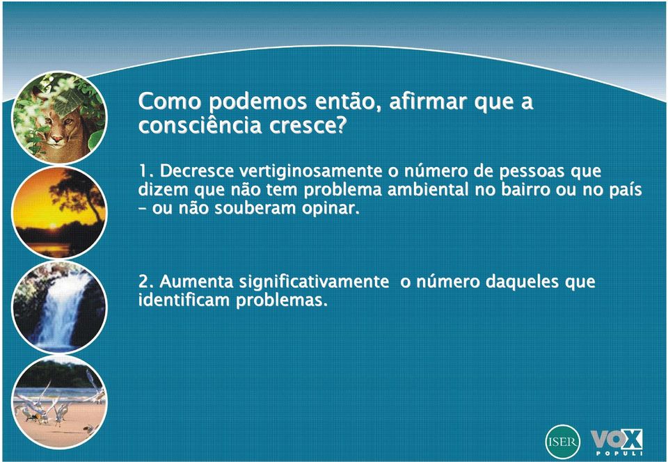 tem problema ambiental no bairro ou no país ou não souberam opinar.