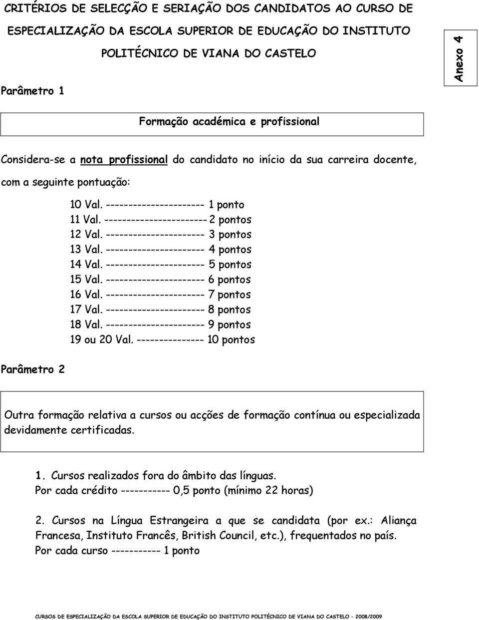 ----------------------- 2 pontos 12 Val. ---------------------- 3 pontos 13 Val. ---------------------- 4 pontos 14 Val. ---------------------- 5 pontos 15 Val. ---------------------- 6 pontos 16 Val.