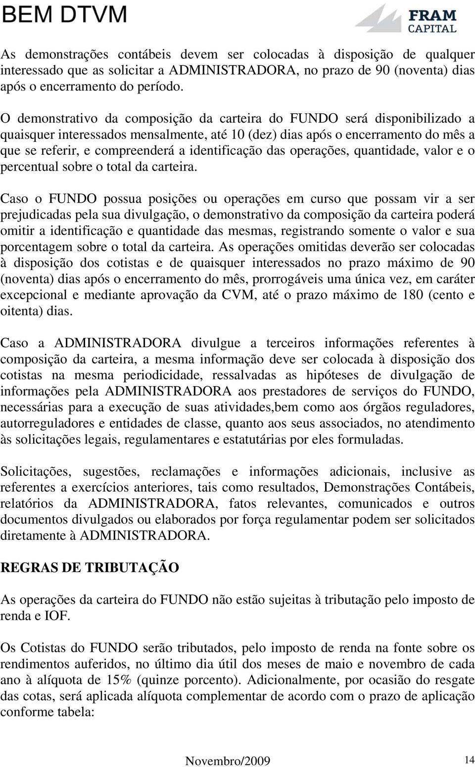 identificação das operações, quantidade, valor e o percentual sobre o total da carteira.