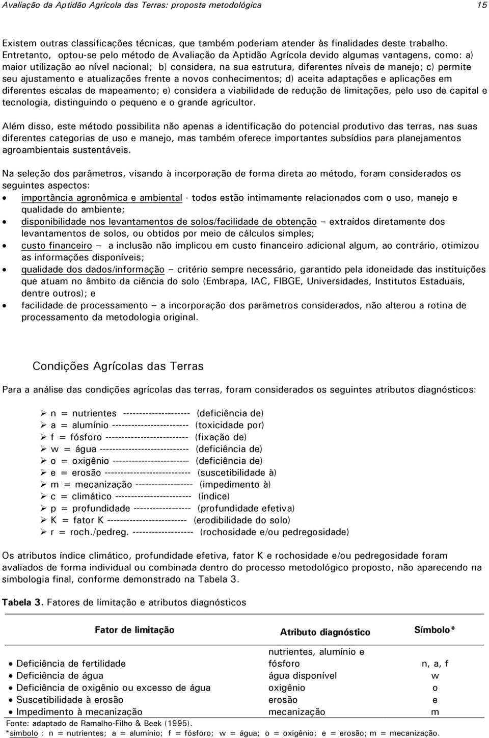 c) permite seu ajustamento e atualizações frente a novos conhecimentos; d) aceita adaptações e aplicações em diferentes escalas de mapeamento; e) considera a viabilidade de redução de limitações,