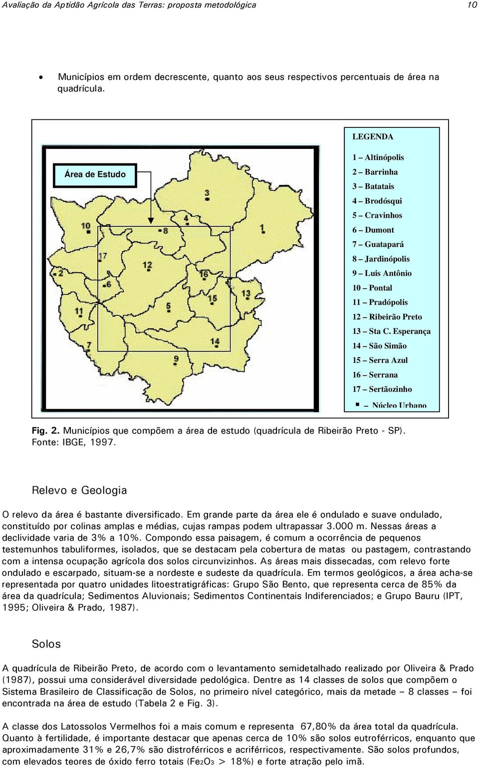 Esperança 14 São Simão 15 Serra Azul 16 Serrana 17 Sertãozinho Núcleo Urbano Fig. 2. Municípios que compõem a área de estudo (quadrícula de Ribeirão Preto - SP). Fonte: IBGE, 1997.