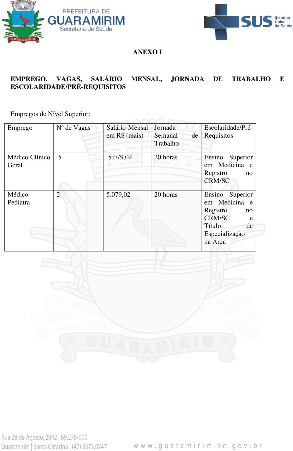 Requisitos Médico Clínico Geral Médico Pediatra 5 5.