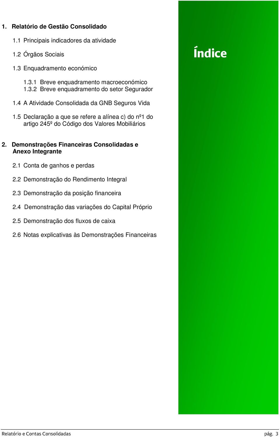 Demonstrações Financeiras Consolidadas e Anexo Integrante 2.1 Conta de ganhos e perdas 2.2 Demonstração do Rendimento Integral 2.3 Demonstração da posição financeira 2.