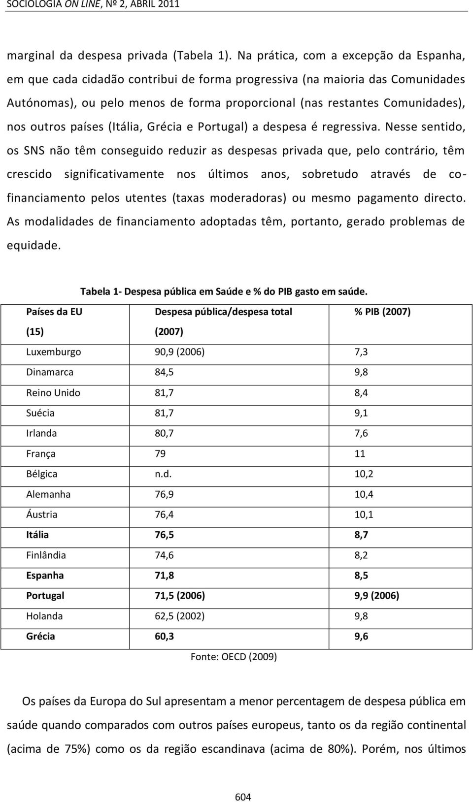 outros países (Itália, Grécia e Portugal) a despesa é regressiva.