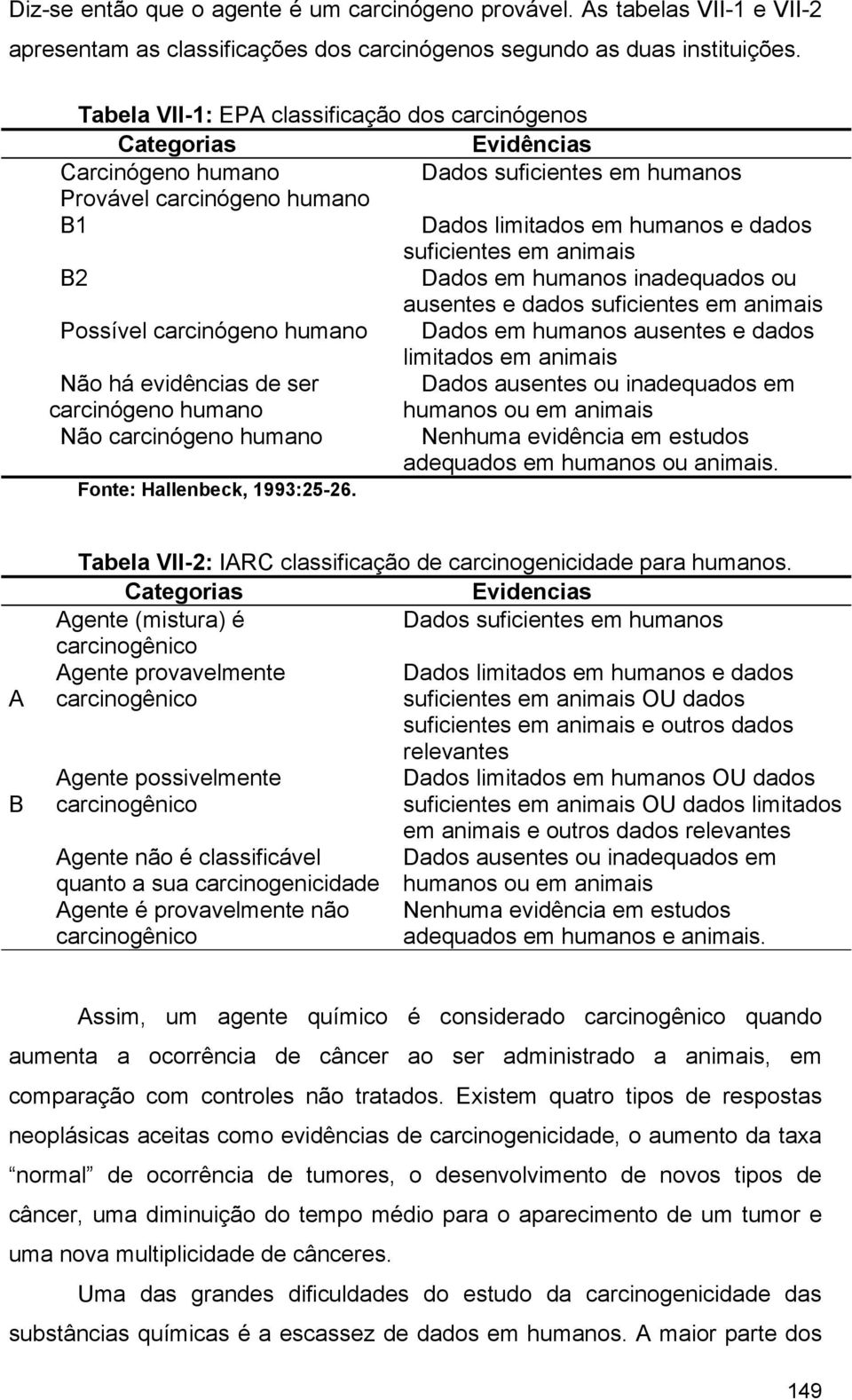 animais B2 Dados em humanos inadequados ou ausentes e dados suficientes em animais Possível carcinógeno humano Dados em humanos ausentes e dados limitados em animais Não há evidências de ser Dados