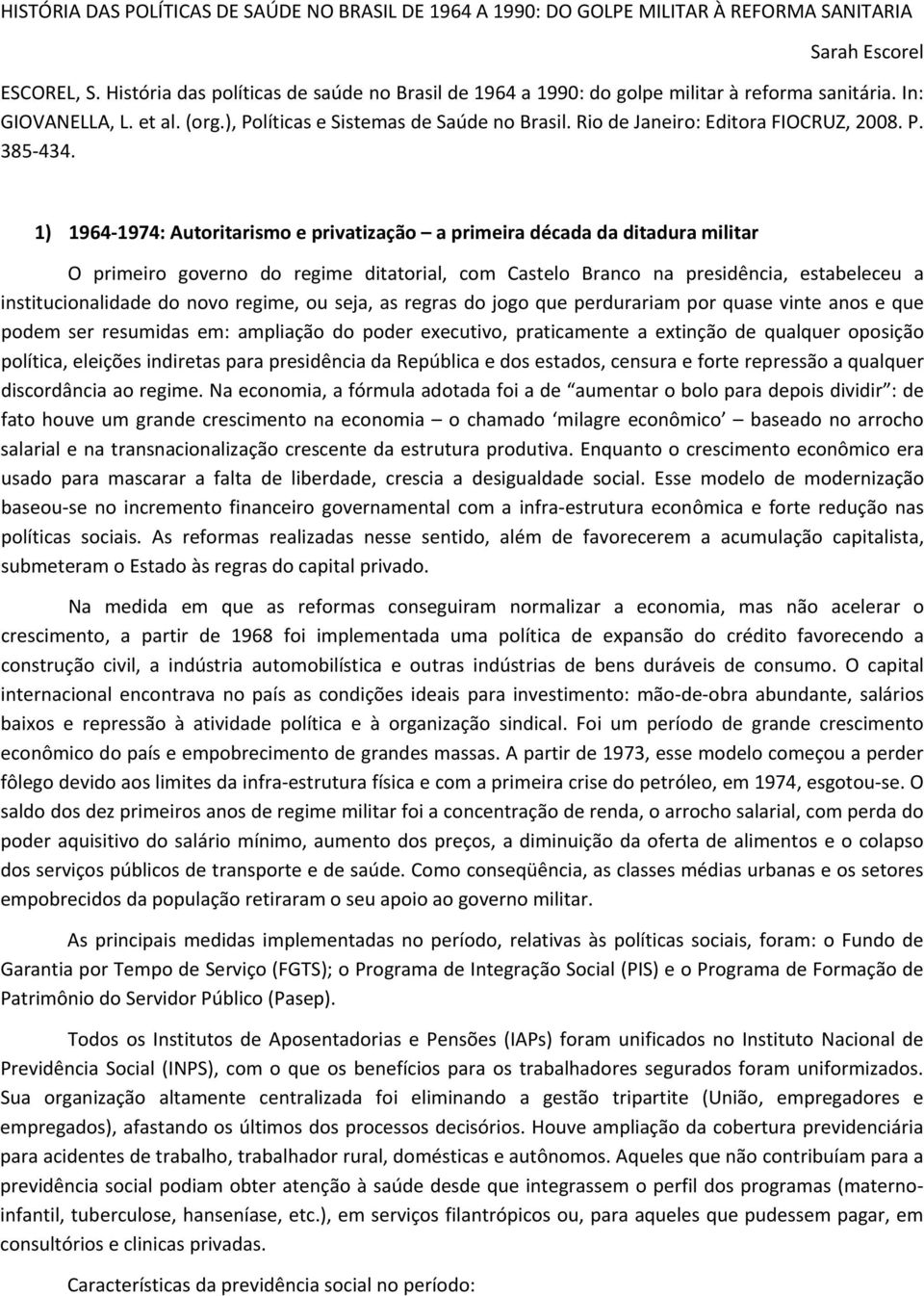 Rio de Janeiro: Editora FIOCRUZ, 2008. P. 385 434.